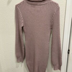 SHEIN Dusty Mauve Ribbed Turtleneck Sweater Dress